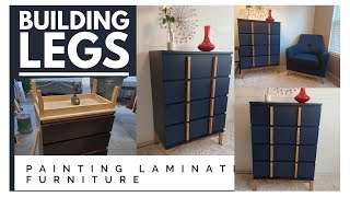 Furniture Flip// IKEA Dresser Makeover // How to Paint Fake Wood Laminate Furniture // Building Legs