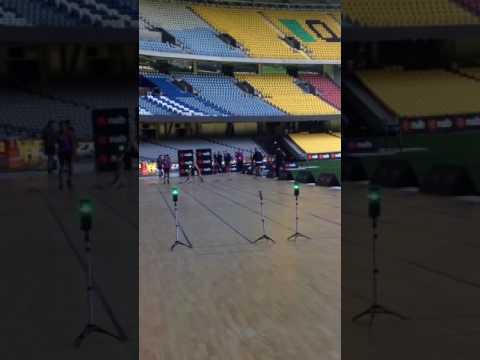 North's Ben Jarman and Kym Lebois complete the Repeat Sprint test at the AFL Combine