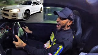 Lewis Hamilton Night Ride with SKYLINE R34 in Toky