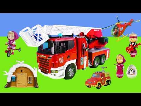 Feuerwehrautos, Spielzeugautos für Kinder | Mascha und der Bär Unboxing: Bärenhaus, Masha-Haus