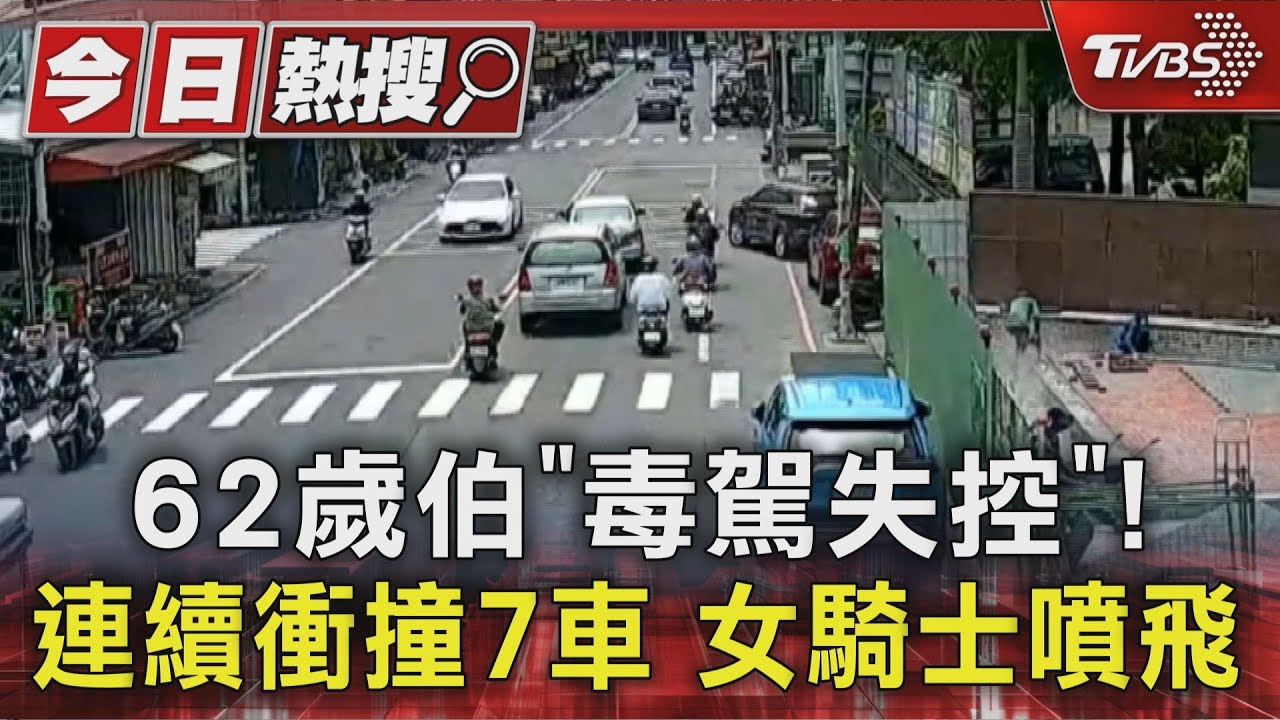 62歲伯「毒駕失控」!連續衝撞7車 女騎士噴飛