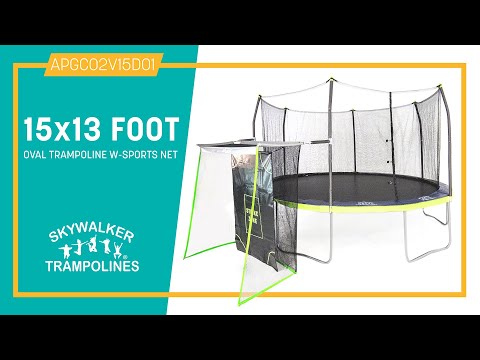 15' x 13' Oval Trampoline with Sports Net - Lime Green & Navy