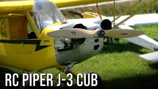 Retro RC Piper J 3 Cub Nice Flying And Bumpy Jumpy Landing In The Meadow