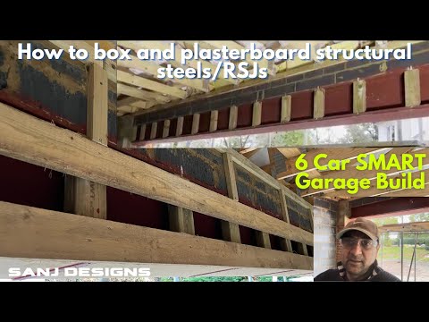 How to plasterboard, fire board and box a steel beam / RSJ | Part 14 | 6 Car SMART Garage Build