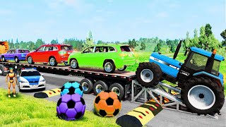 Flatbed Truck McQueen | Transportation with Truck - Pothole vs Car #132 | BeamNG.Drive Gameplay