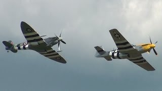 preview picture of video 'P-51D Mustang and Spitfire Mk.IX at Duxford 25th May 2014'