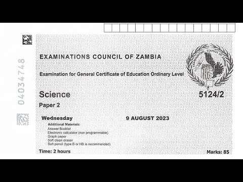 2023 Science Paper 2 GCE ECZ EXAMS