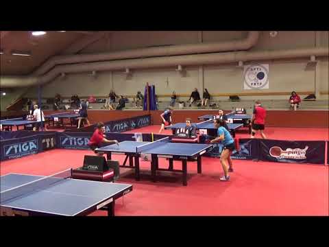 Maria Girlea's backhand crosses the side line