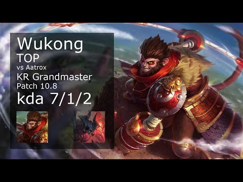 Wukong Top vs Aatrox - KR Grandmaster 7/1/2 Patch 10.8 Gameplay // [롤] 오공 vs 아트록스 탑