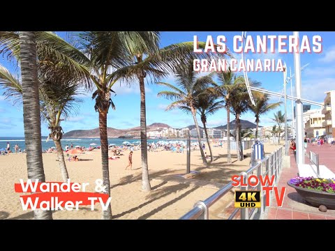 🌴 Gran Canaria - Spain - Amazing Promenade Walk Tour - Las Canteras Beach - 4K