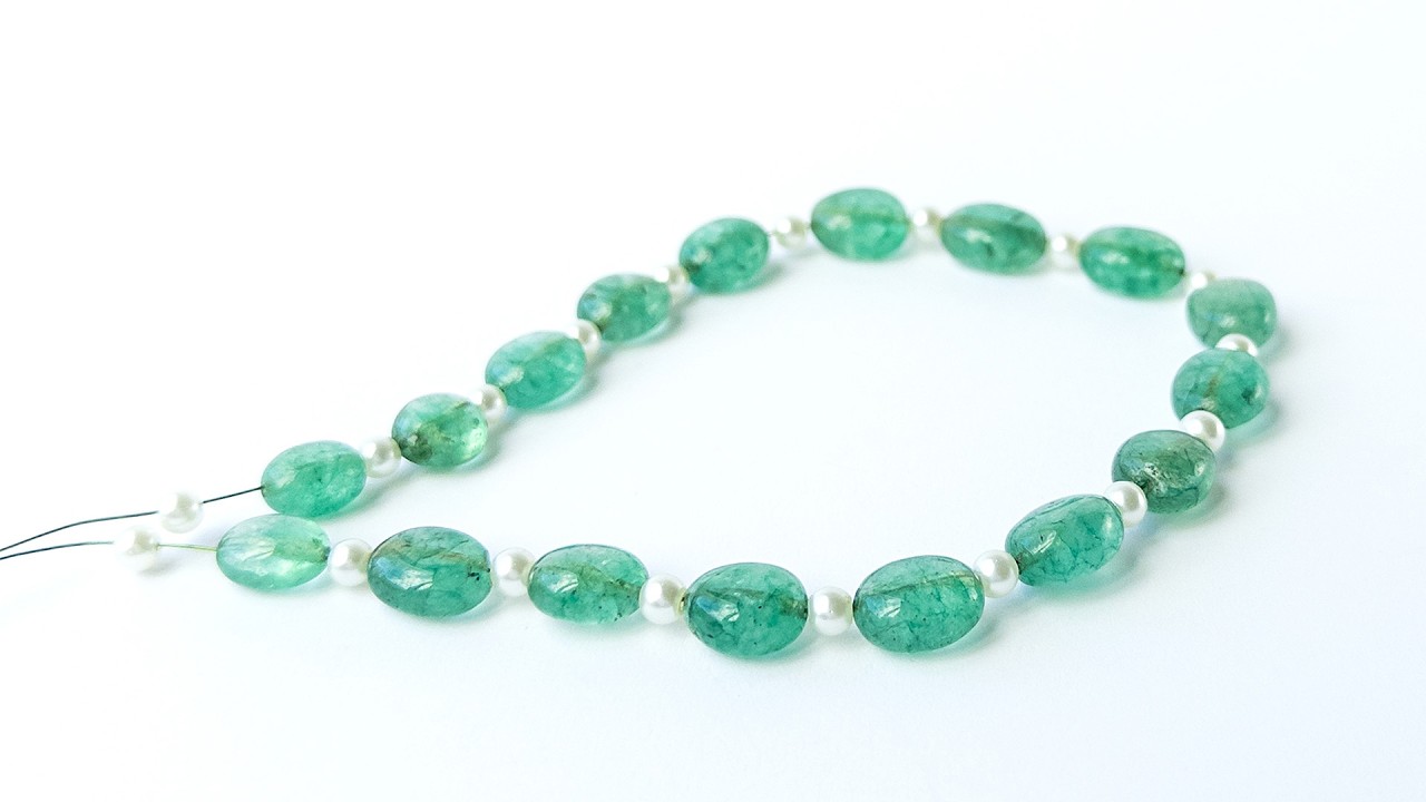 Green Beryl & Shell Pearls | Smooth Oval | 7.5-9.7mm Bead Size | 35 Pieces | 90 Carats video