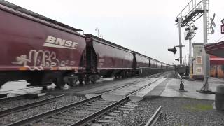 preview picture of video 'BNSF Dash-9 & ES44C4 DPU Grain Train in Downtown Puyallup, WA'