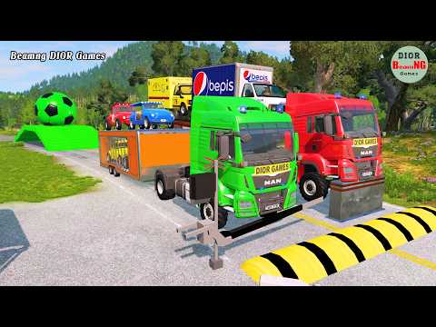 Double Flatbed Trailer Truck vs speed bumps|Busses vs speed bumps|Beamng Drive|1314