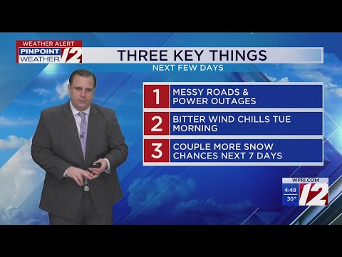 WPRI 12 Weather Forecast for 1/19/26:  Lingering snow showers this morning