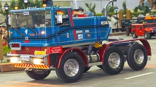 BIG OLD V8 POWER TRUCK!! RC MODEL TRUCK PULL A MERCEDES-BENZ TRUCK