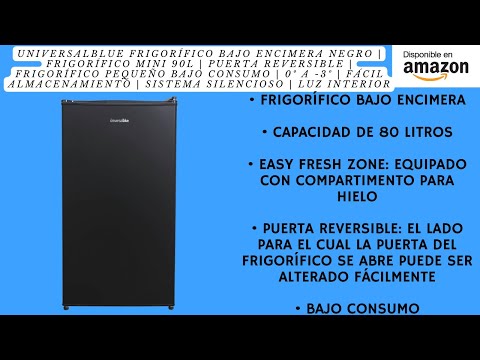 UNIVERSALBLUE Frigorífico Bajo Encimera Negro | Frigorífico Mini 90L | Puerta Reversible