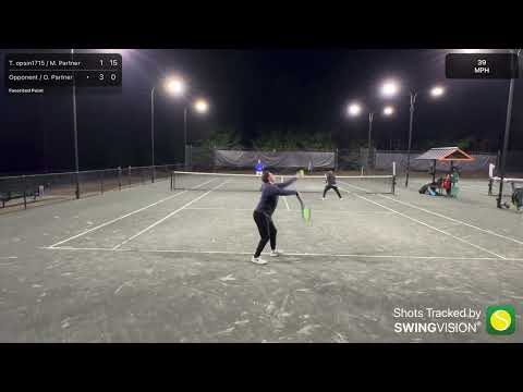 Tennis doubles practice. Best of 8 ￼games, lost 3-5, match #4. 2/6/24