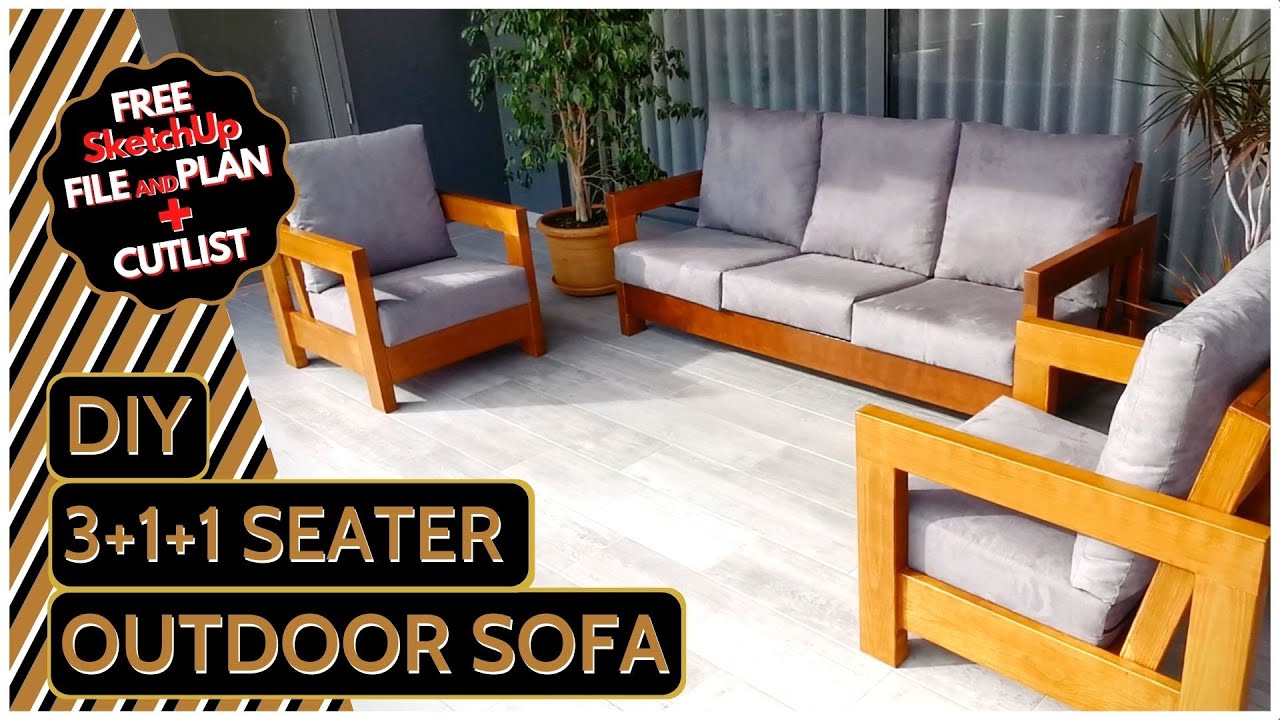 DIY 3+1+1 Seater Outdoor Sofa **Free SketchUp Plan + Cut List**