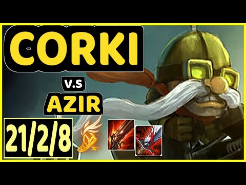 SERTUSS (CORKI) vs AZIR - QUADRAKILL 21/2/8 KDA MID GAMEPLAY - EUW Ranked GRANDMASTER