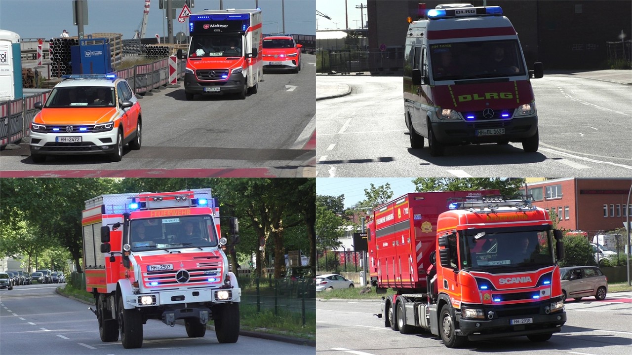 [Schiffsbrand, Gefahrguteinsätze und mehr!] XXL Einsatzfahrten Zusammenschnitt in Hamburg