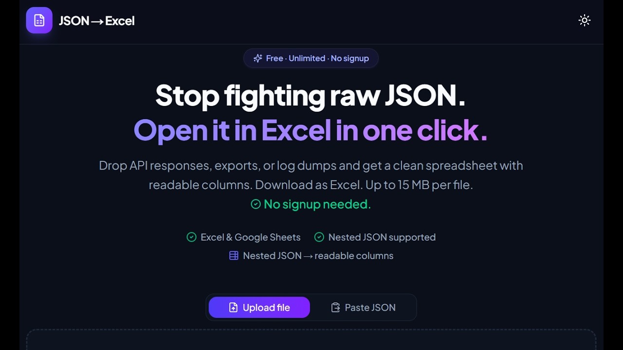  JSON to Excel demo video