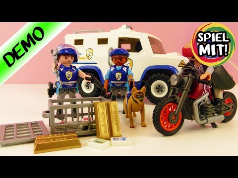Playmobil Polizei GELDTRANSPORTER mit Spezialeinheit + Hund - Gold & geld wird geklaut! Demo Deutsch