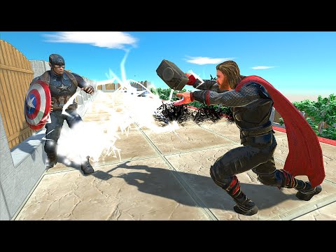 CAPTAIN AMERICA VS THOR STAIR DEATH CLIMB - Animal Revolt Battle Simulator