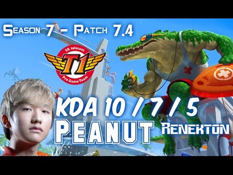 SKT T1 Peanut RENEKTON vs JAX Top - Patch 7.4 KR Ranked