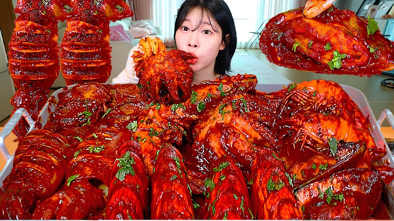 ASMR MUKBANG| 직접 만든 매운 대왕 해물찜 씨푸드 보일 (랍스터, 킹타이거새우, 문어, 전복) 먹방 & 레시피 SEAF