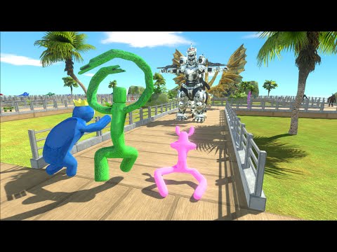 Blue vs Green vs Pink Rainbow Friends Death Run | Animal Revolt Battle Simulator