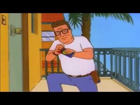 Hank Hill struggles to open a can of WD40 for a minute