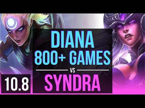 DIANA vs SYNDRA (MID) | 2.1M mastery points, 800+ games, KDA 8/1/4 | NA Challenger | v10.8