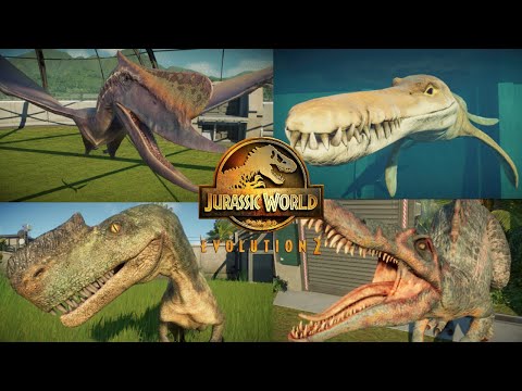 All 90 Dinosaurs in Jurassic world evolution 2 (Ramdom skins + Max Eggs)