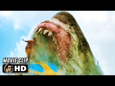 The Sharks Attack The Beach Scene | MEG 2 THE TRENCH (2023) Megalodon, Movie CLIP HD