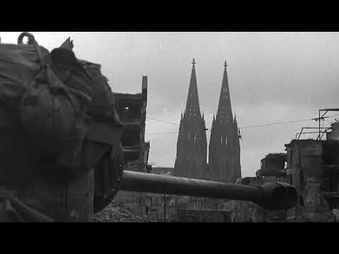 Cpl. Clarence Smoyer in a Pershing tank in Cologne, 1945