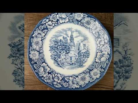 SOLD - 6 Tea Cups & Plates Liberty Blue Historic Colonial Scenes Old North Church Made New England
