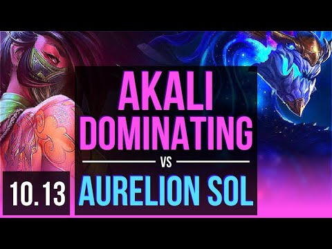 AKALI vs AURELION SOL (MID) | 4 early solo kills, Dominating | EUW Master | v10.13