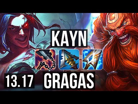 KAYN vs GRAGAS (JNG) | 12/0/3, 2.5M mastery, Legendary, 400+ games | EUW Master | 13.17