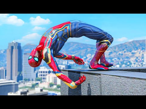 GTA 5 Iron Spiderman Falling off Highest Buildings - Ep 2 (Euphoria Ragdolls)