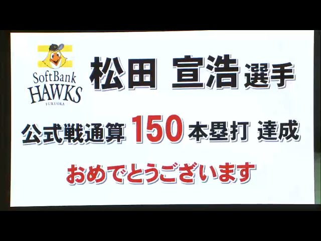 【2回裏】ホークス・松田 「熱い」通算150号メモリアルアーチで試合を振り出しに!! 2015/8/11 H-Bs