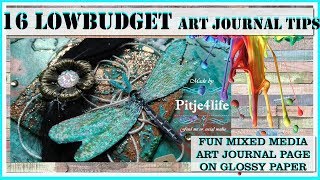 16 Low budget  ART JOURNAL TIPS ~  mixed media dragonfly scrapbook art page