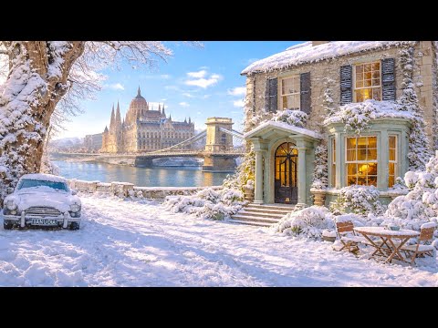 BUDAPEST, HUNGARY — SPECTACULAR SNOWY MOOD & DANUBE RIVERSIDE PROMENADE WALKING TOUR 4K HDR