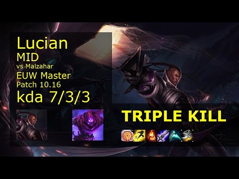 Lucian Mid vs Malzahar - EUW Master 7/3/3 Patch 10.16 Gameplay