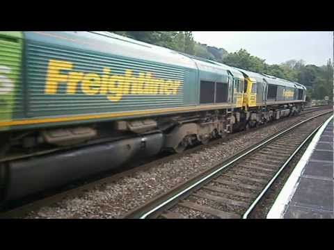 Freightliner Class 66's no's 66595-66522-66523 @ Bath Spa Working 0Y12 On The 20-05-2012.