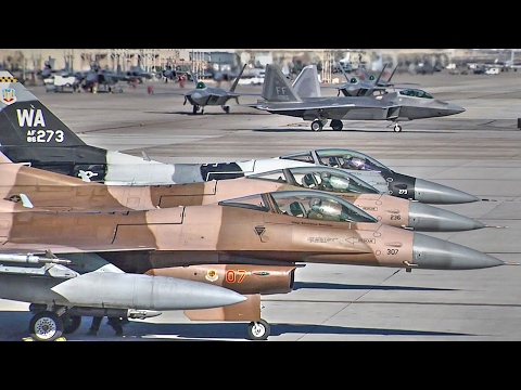 USAF Air Combat Exercise: Fighters Takeoff/Landing During Red Flag 17-1
