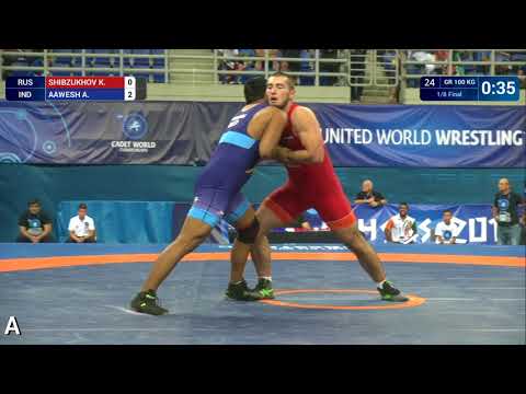1/8 GR - 100 kg: K. SHIBZUKHOV (RUS) df. A. AAWESH (IND) by VSU1, 10-2