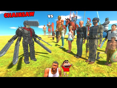 CHAINSAW vs GIANT HUMAN and EVERY DINOSAUR in Animal Revolt Battle Simulator | CHOP SHINCHAN TEAM