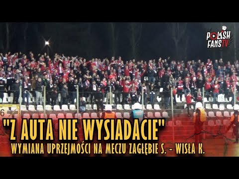 "Z AUTA NIE WYSIADACIE" - wymiana uprzejmości na meczu Zagłębie S. - Wisła K. (03.04.2019 r.)