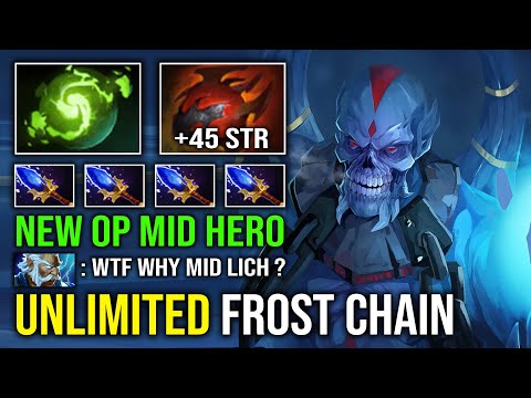 NEW OP MID HERO 1 Shot Unlimited Frost Chain with Heart of Tarrasque Refresher Lich Mid Dota 2