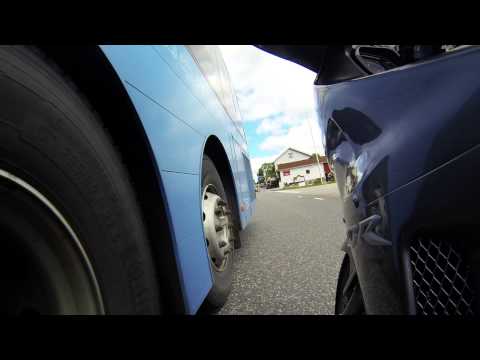 the day when we met a large bus a blue one